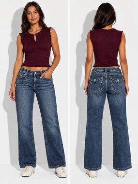 2000s Low Rise Dark Wash Jeans With Flap Pocket On The Back Size 4 - Wild fable